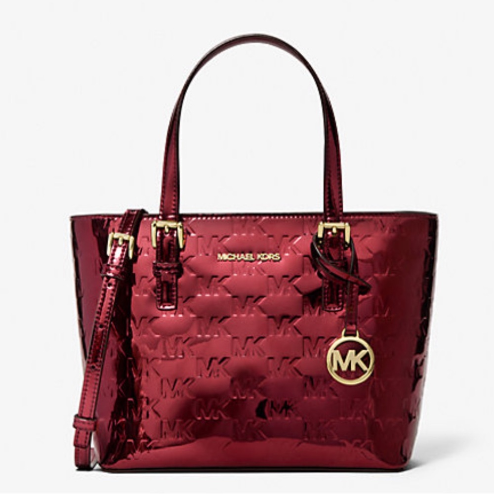 MICHAEL KORS Jet Set Extra-Small Metallic Logo Debossed Convertible TZ Tote Cros